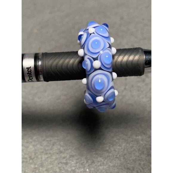 Handmade Lampwork Blue & White Glass Bead with Bumpy Textures - Jewelry Making - Picture 6 of 7
